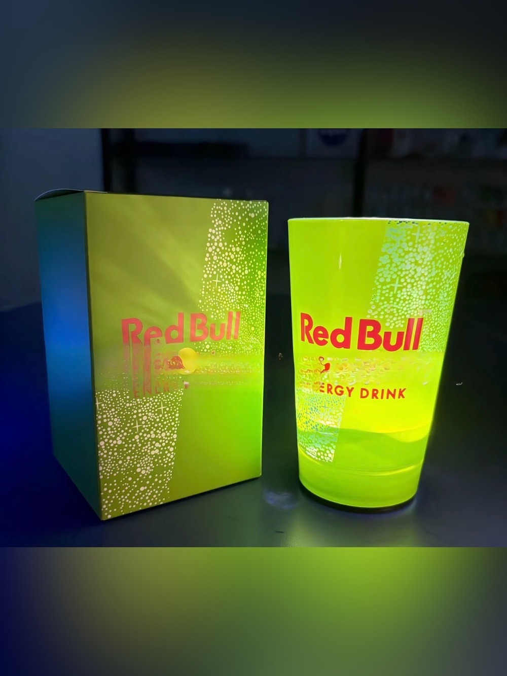 Red Bull water activated LED tumblr cup 14oz NWT light green